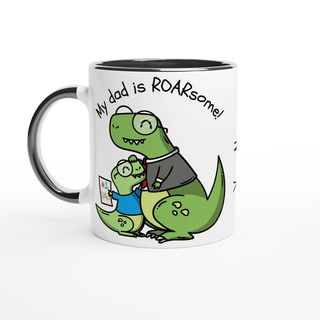Personalised - My Dad Is Roarsome, Dinosaur - White 11oz Ceramic Mug Ceramic Black Personalised Mug customisable dad Globally Fulfilled personalise