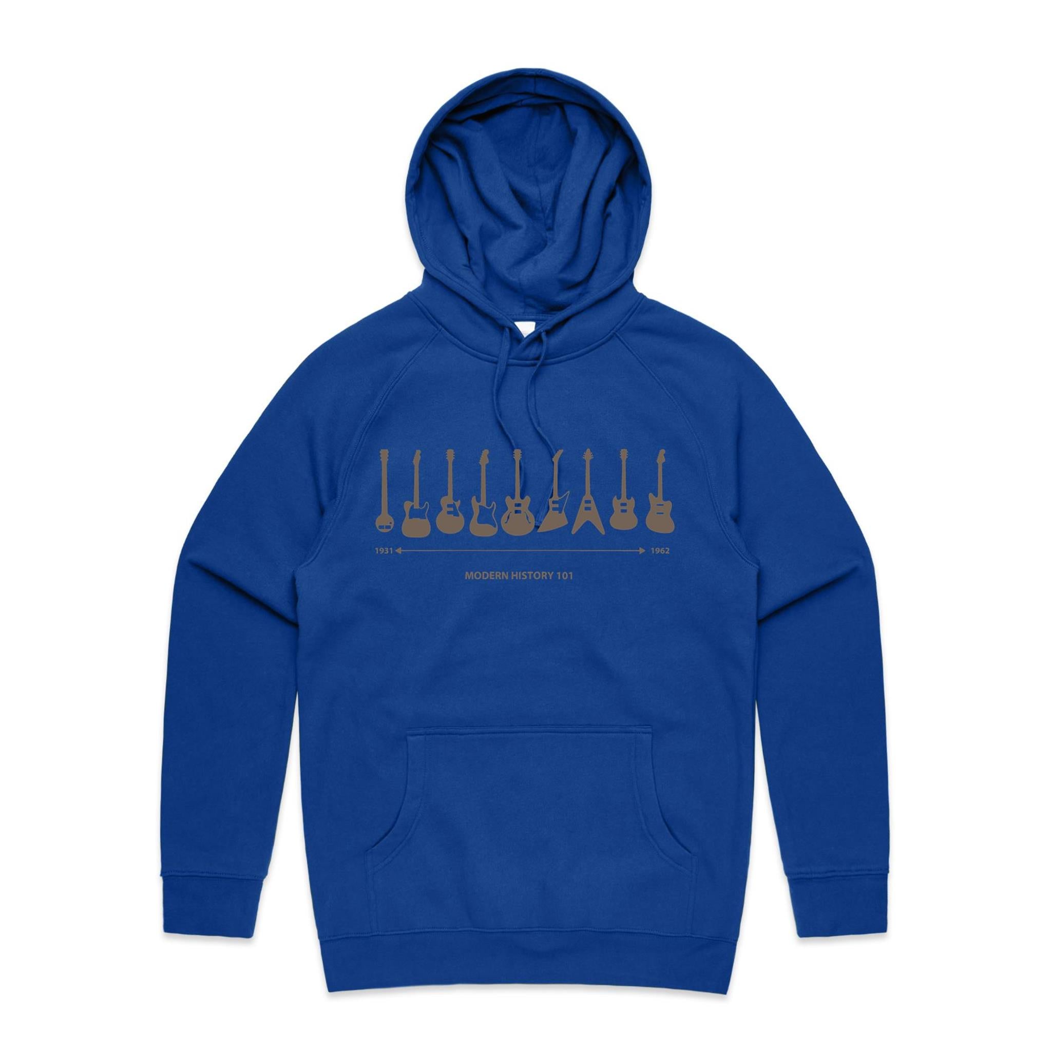 Guitar Timeline - Mens Hoodie Bright Royal Mens Hoodie Music Printed In Australia