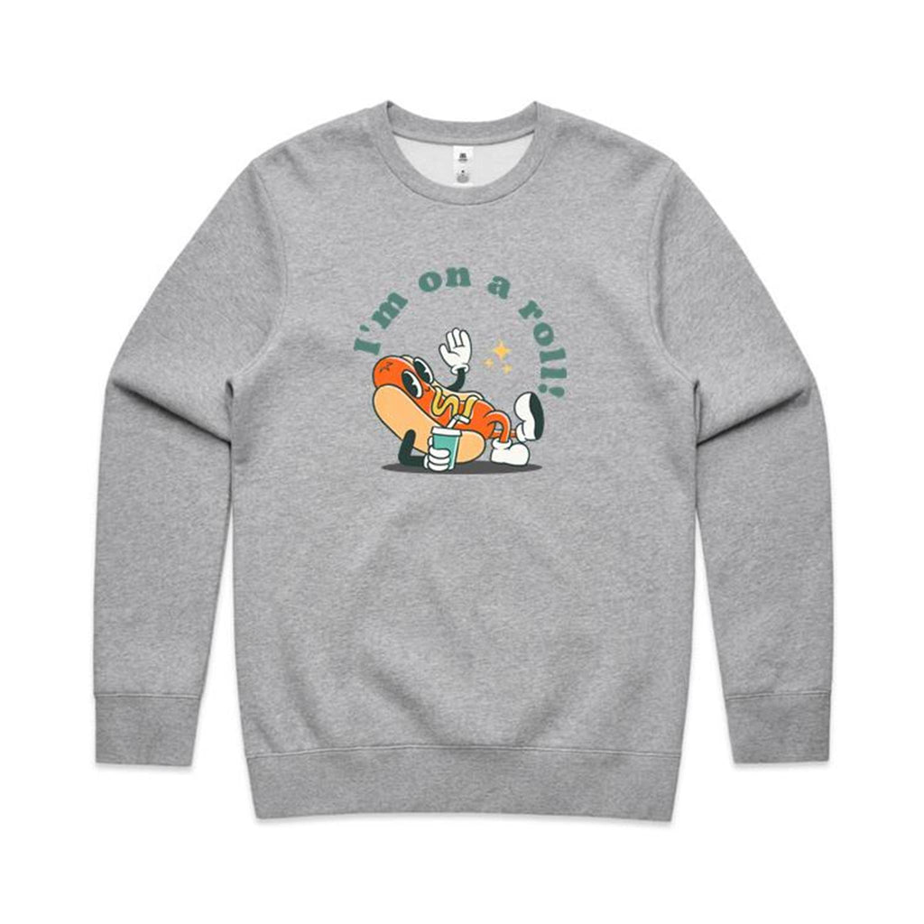 Hot Dog, I'm On A Roll - AS Colour Stencil Crew Grey Marle Sweatshirt Food Printed In Australia