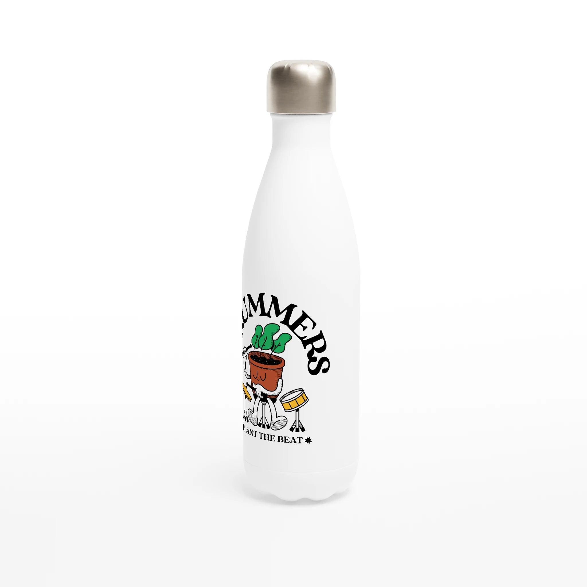 Drummers Plant The Beat - White 17oz Stainless Steel Water Bottle White Water Bottle Globally Fulfilled Music