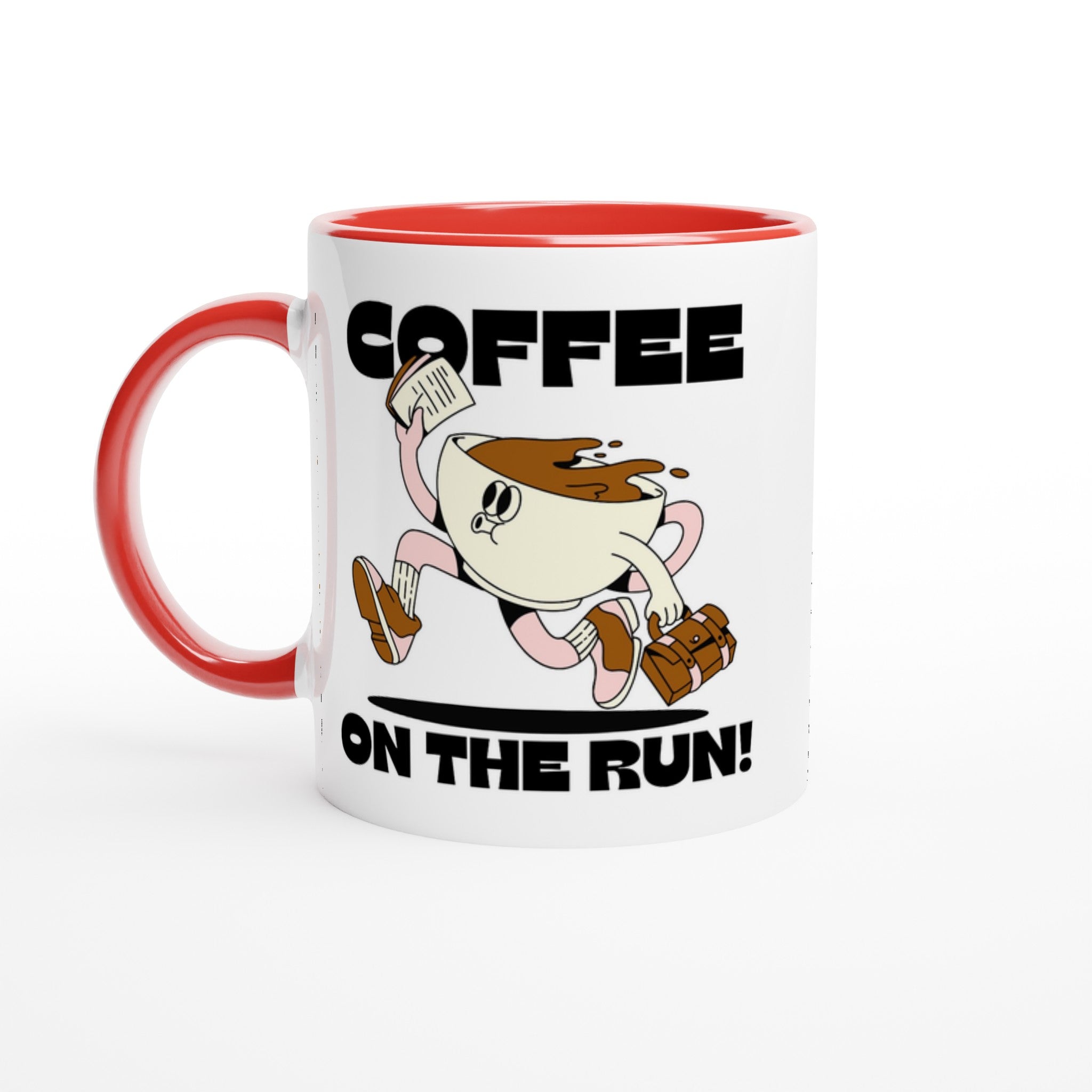 Coffee On The Run - White 11oz Ceramic Mug with Colour Inside Ceramic Red Colour 11oz Mug coffee Globally Fulfilled retro