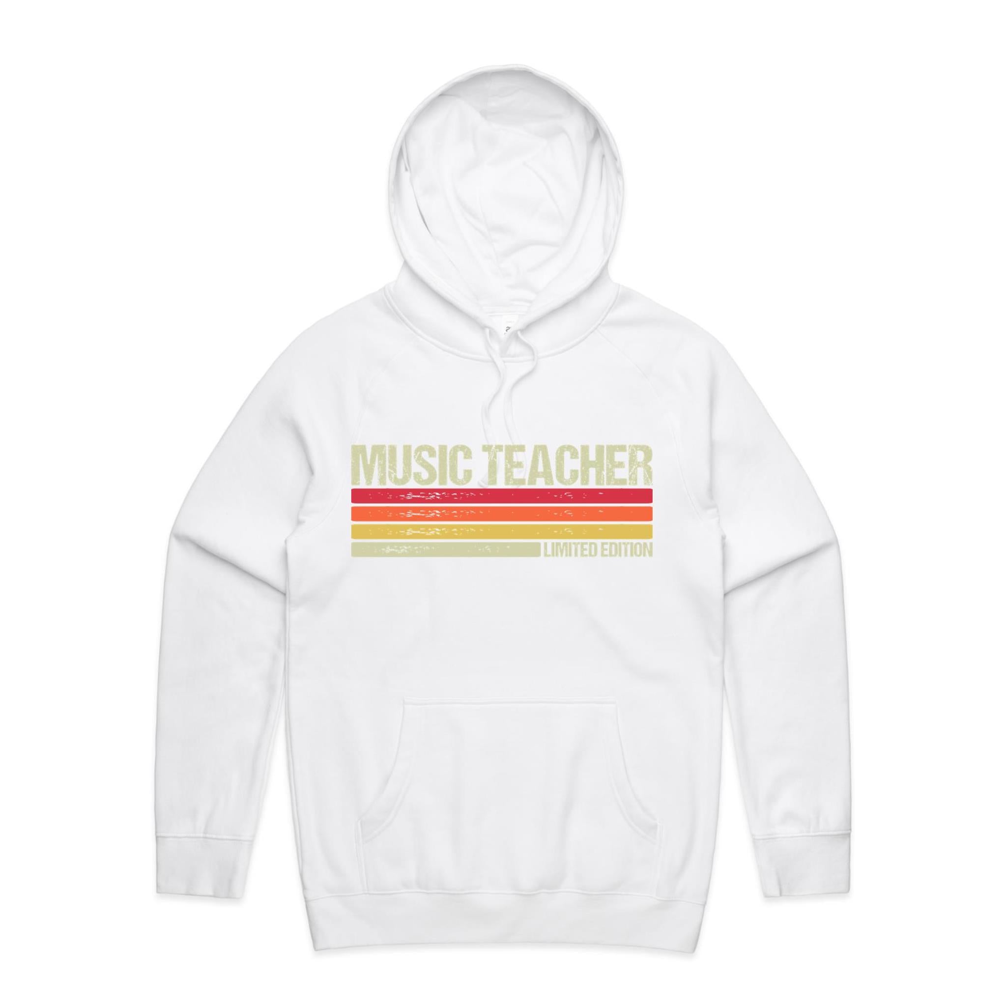Music Teacher, Limited Edition - Mens Hoodie White Mens Hoodie Music Printed In Australia Teacher