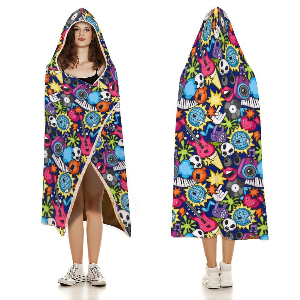 Sticker Music Kids Hooded Blanket 100cm x 130cm Kids Hooded Blanket Music Printed Offshore