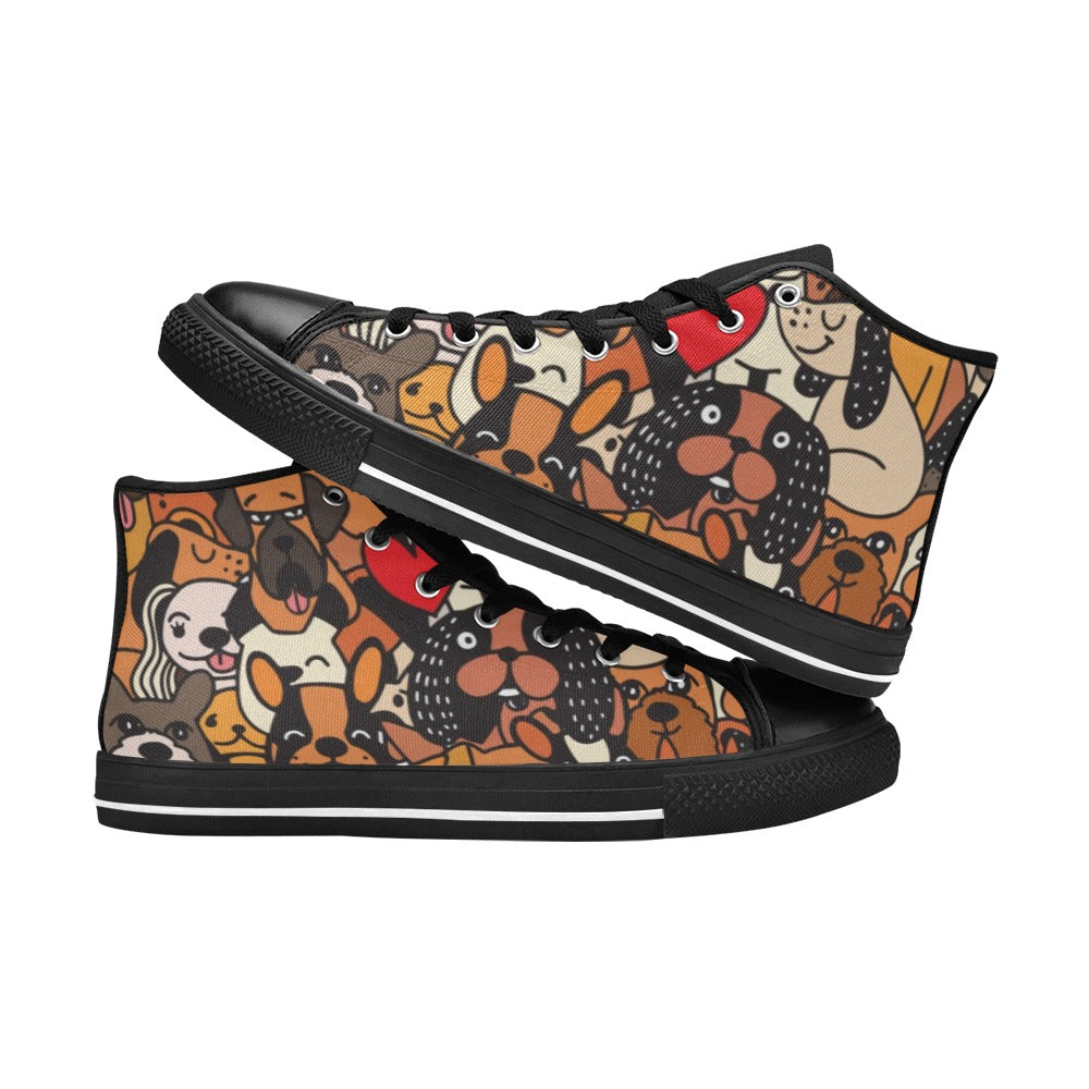 Funny Dog Crowd - Men's High Top Canvas Shoes