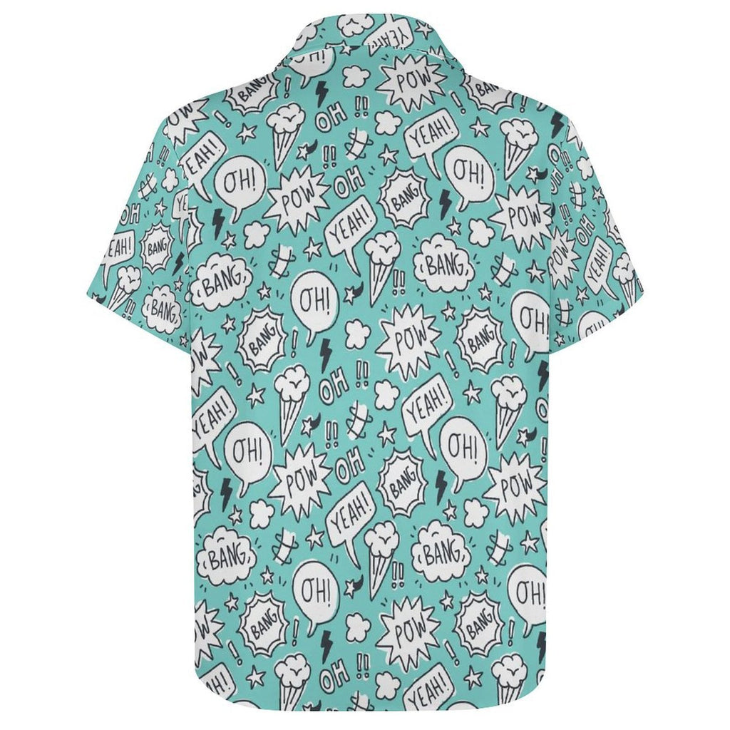 Comic Book Speech Bubbles Women's Short-Sleeve Button Up Shirt Women's Short-Sleeve Button Up Shirt comic Printed Offshore