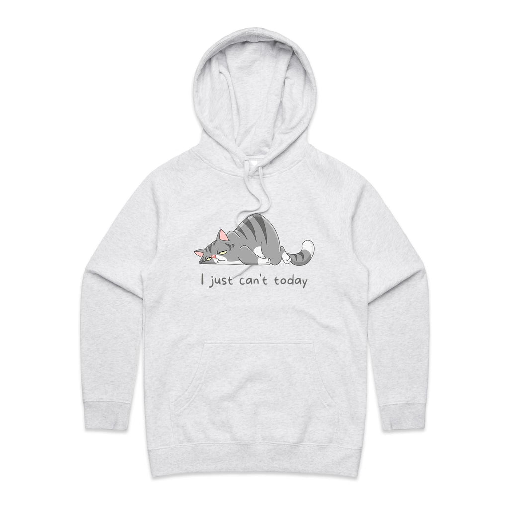 I Just Can't Today, Cat - Womens Hoodie White Marle Womens Hoodie animal Printed In Australia