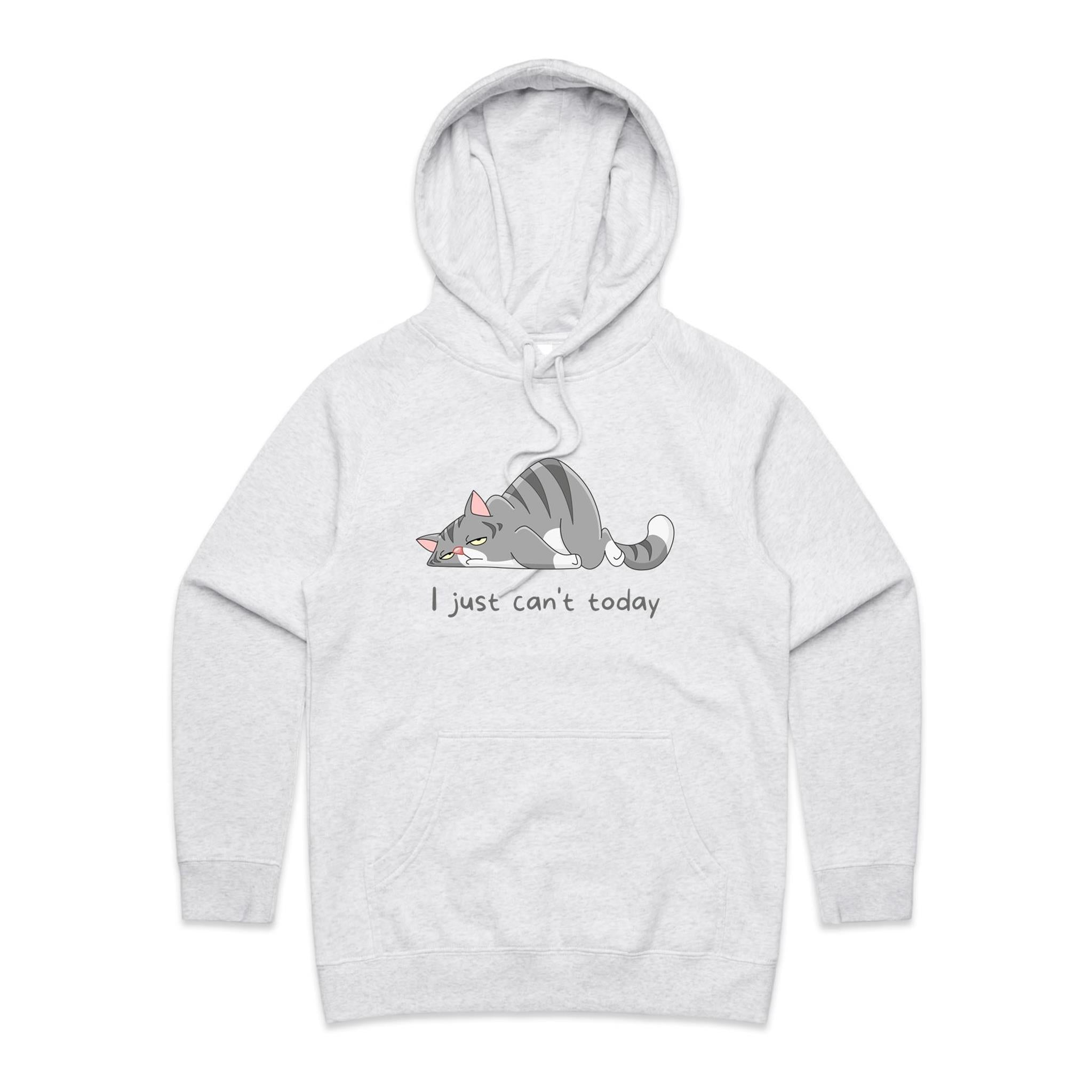 I Just Can't Today, Cat - Womens Hoodie White Marle Womens Hoodie animal Printed In Australia