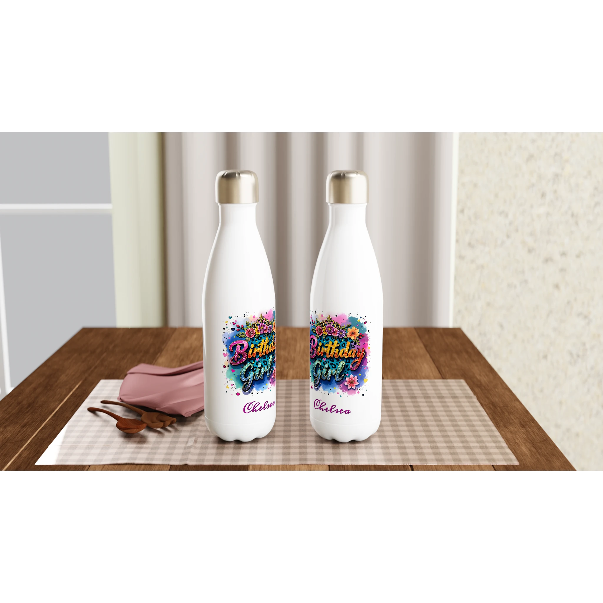 Birthday Girl - White 17oz Stainless Steel Water Bottle Personalised Water Bottle Birthday customise Globally Fulfilled Name personalise