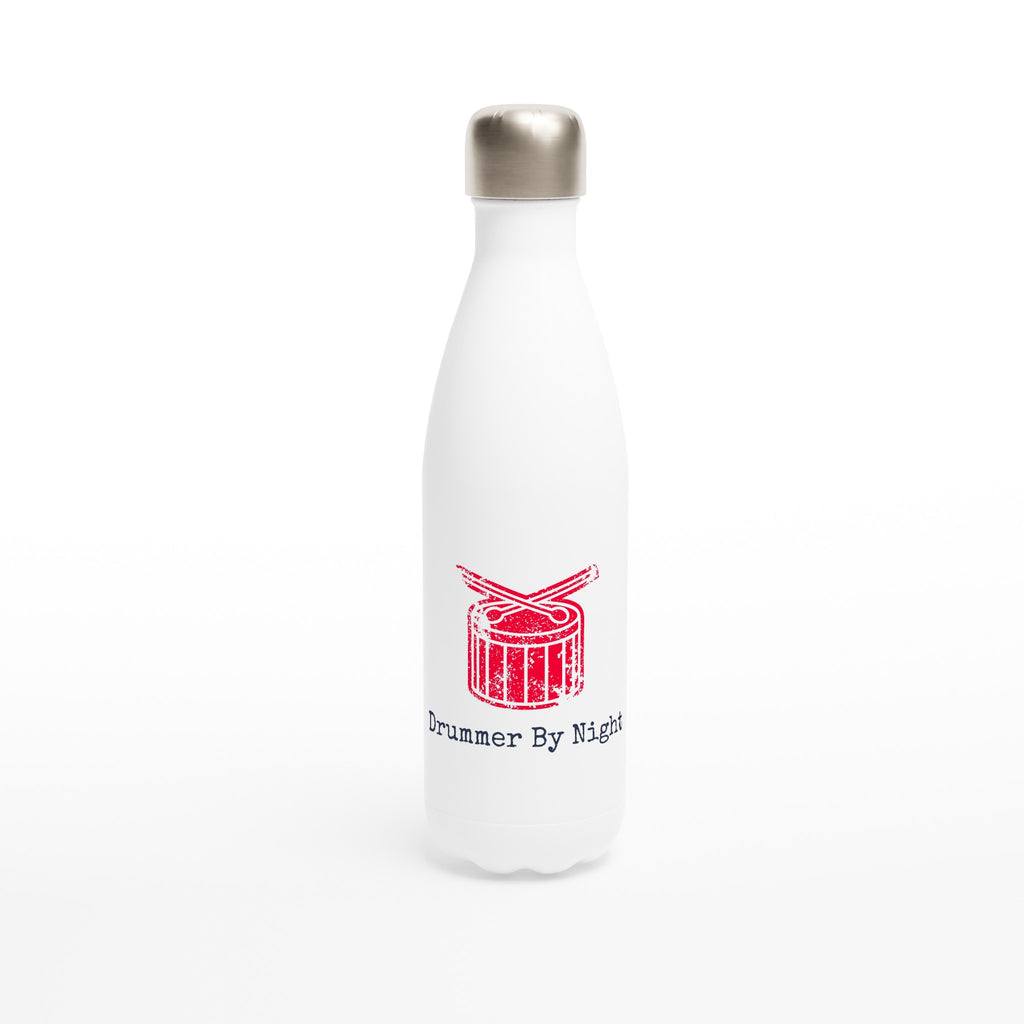 Drummer By Night - White 17oz Stainless Steel Water Bottle Default Title White Water Bottle Globally Fulfilled Music
