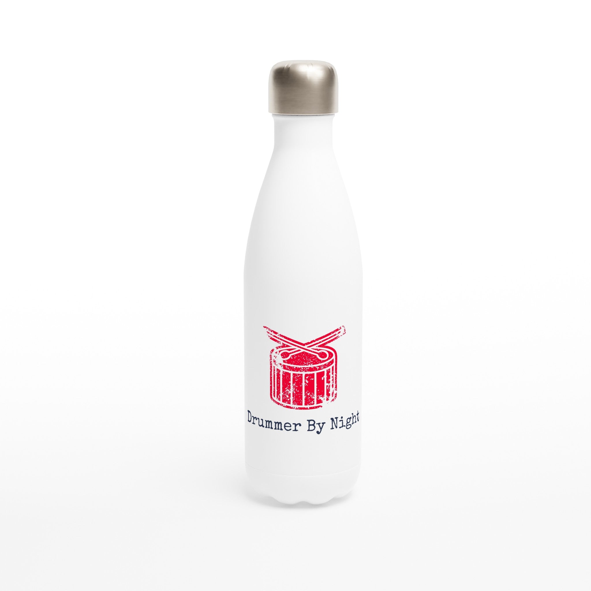 Drummer By Night - White 17oz Stainless Steel Water Bottle Default Title White Water Bottle Globally Fulfilled Music