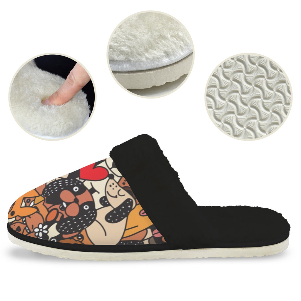 All The Dogs Men's Fur Trim Thick-Sole Indoor Slippers Men's Fur Trimmed Slippers animal Printed Offshore