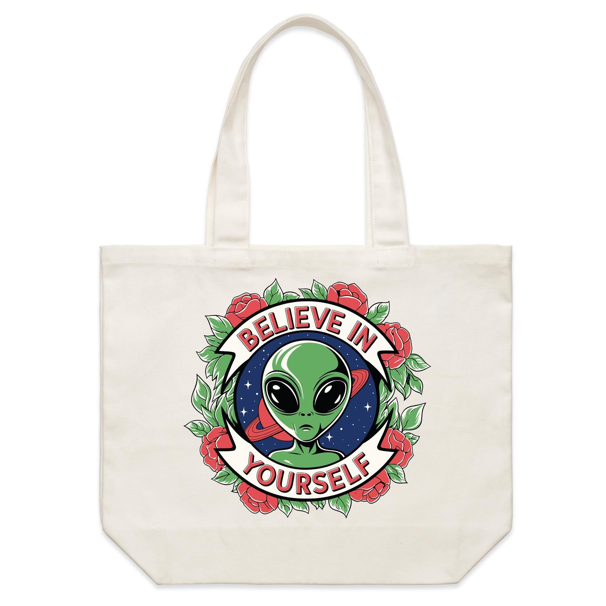 Believe In Yourself, Alien - Shoulder Canvas Tote Bag Default Title Large Tote Bag Positivity Printed In Australia Sci Fi