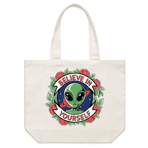 Believe In Yourself, Alien - Shoulder Canvas Tote Bag Default Title Large Tote Bag Positivity Printed In Australia Sci Fi
