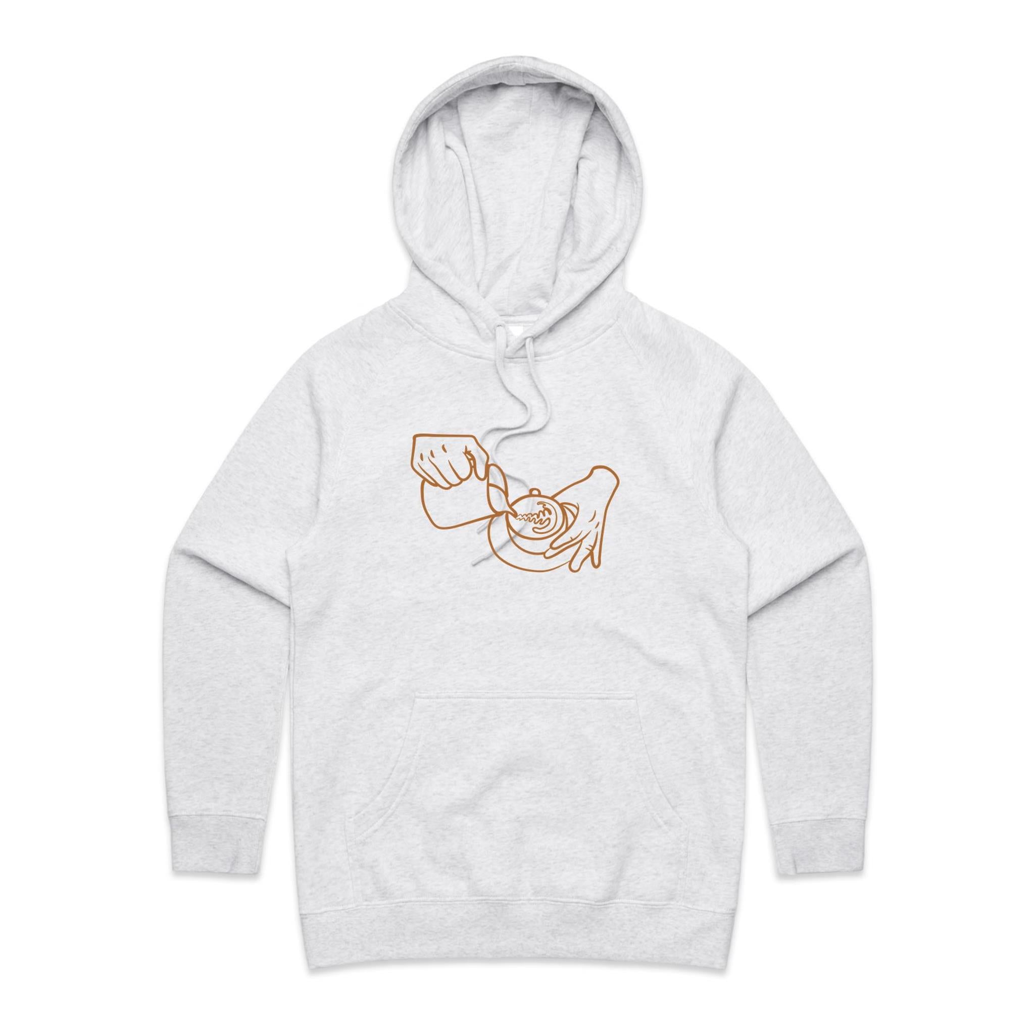 Barista - Womens Hoodie White Marle Womens Hoodie Coffee Printed In Australia