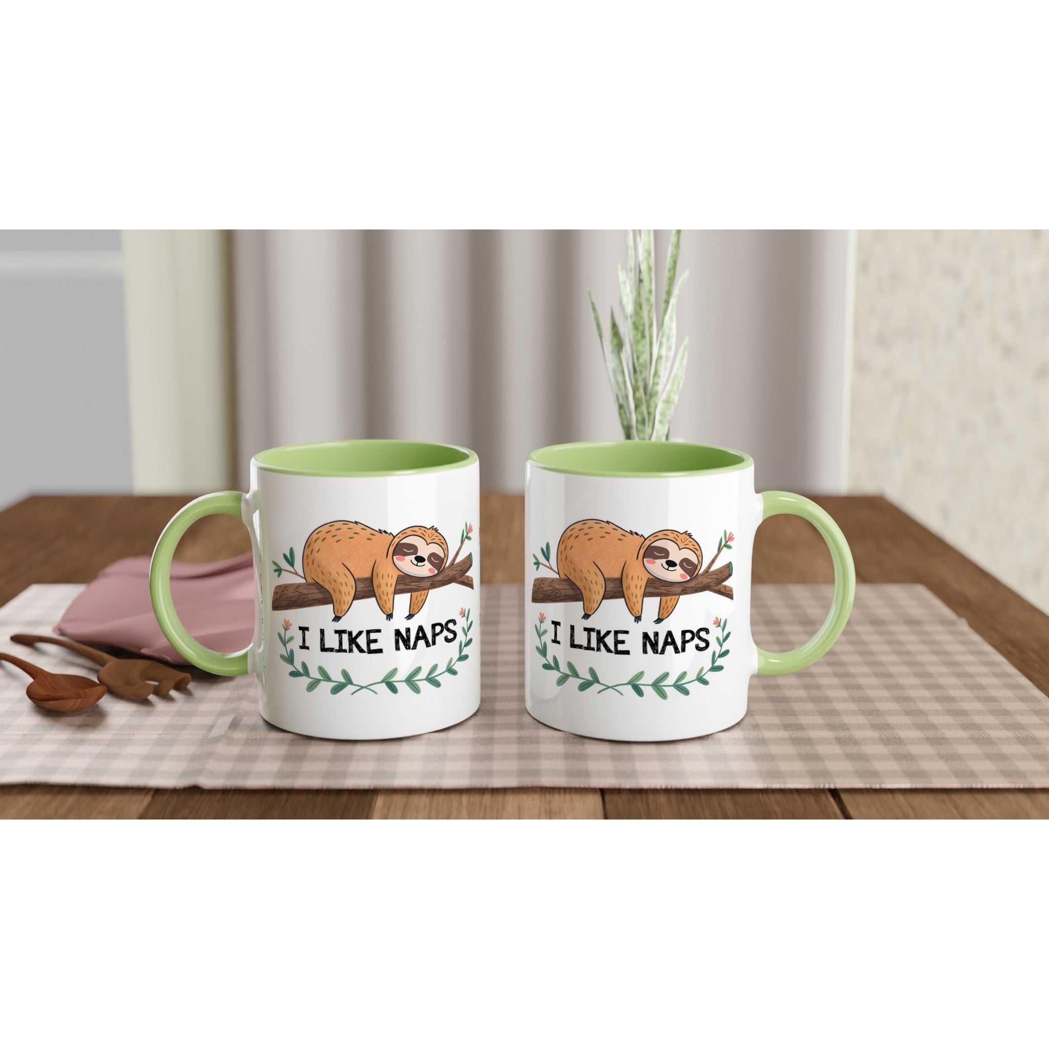 Sloth, I Like Naps - White 11oz Ceramic Mug with Colour Inside Colour 11oz Mug animal Globally Fulfilled