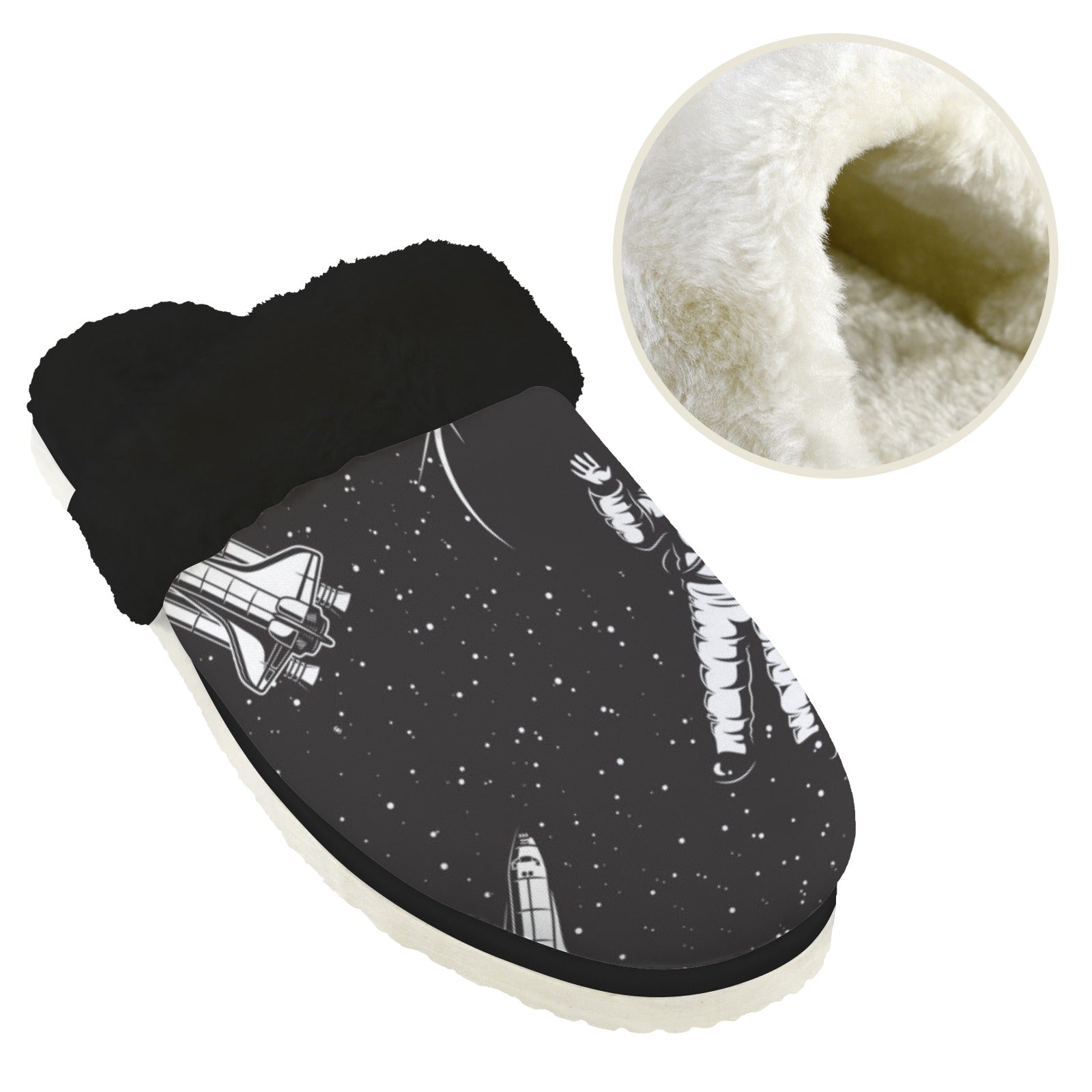 Astronaut In Space Men's Fur Trim Thick-Sole Indoor Slippers Men's Fur Trimmed Slippers Printed Offshore Space