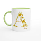 Personalised - Star Initials - 11oz Ceramic Mug, Customise, Personalise, Name, Initial Ceramic Green Personalised 11oz Mug