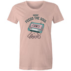 Music Feeds The Soul, Cassette Tape - Womens T-shirt Pale Pink Womens T-shirt Music Printed In Australia