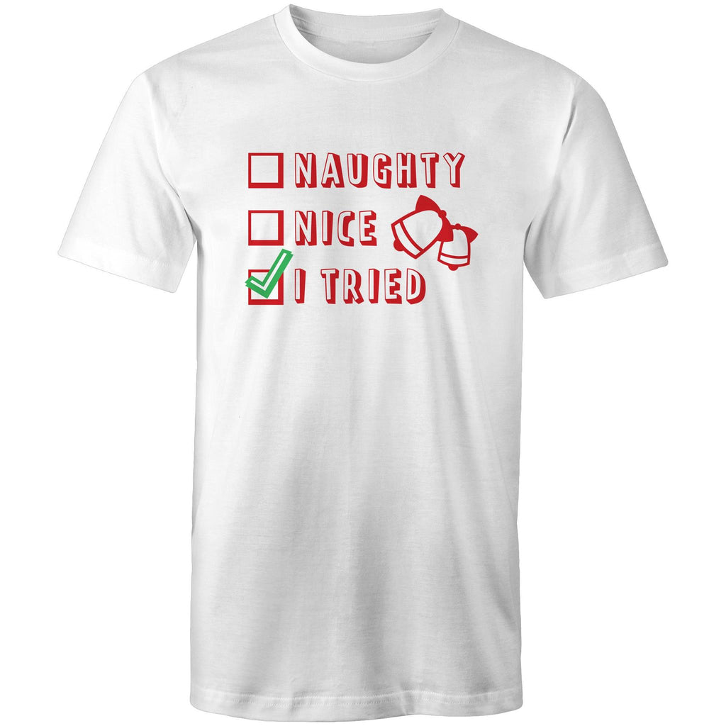 Santa's List, Naught, Nice, I Tried, Christmas - Mens T-Shirt White Mens Christmas T-shirt Christmas Printed In Australia