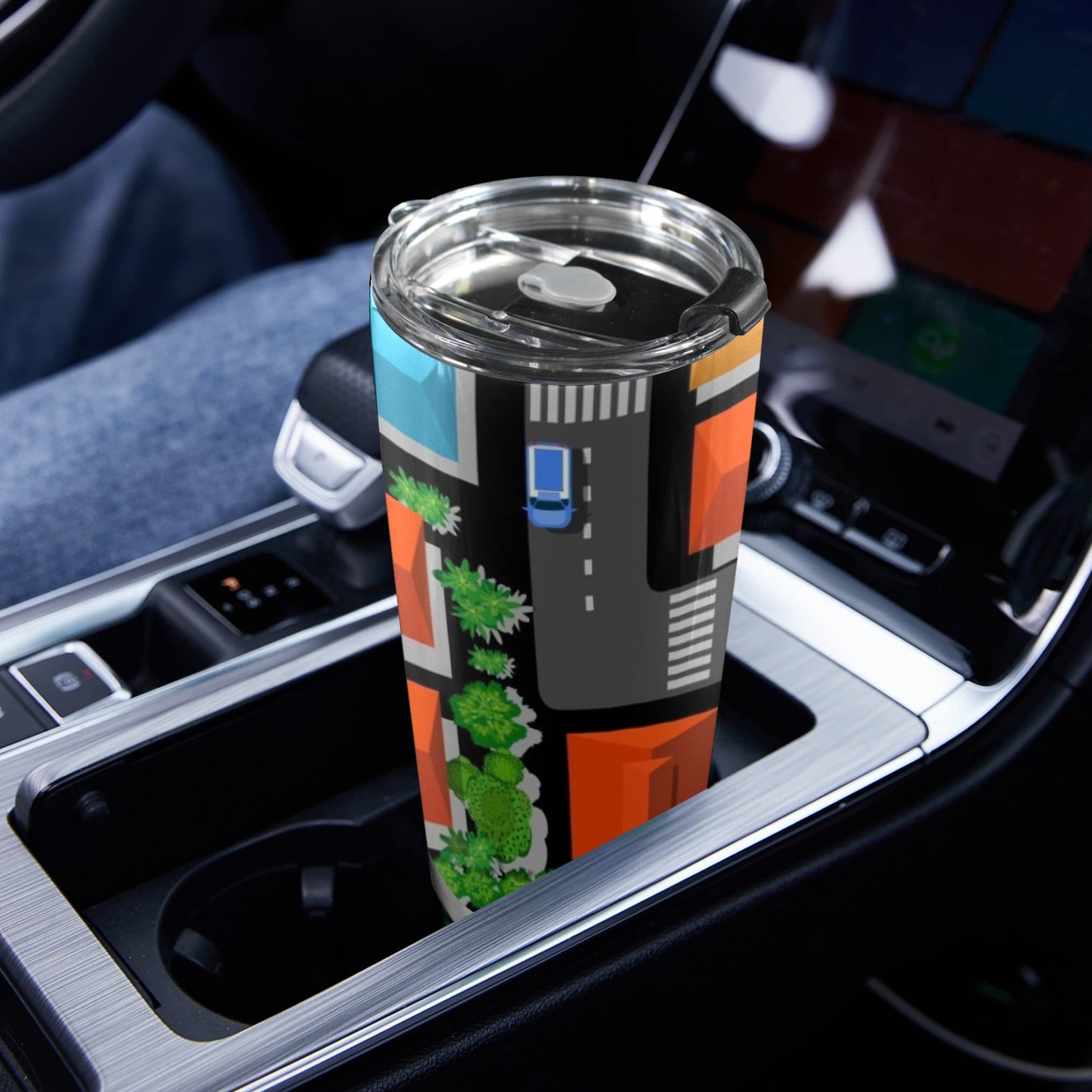 Road Map - 20oz Mobile Tumbler with Lid (Black Lock) 20oz Travel Mug Printed Offshore