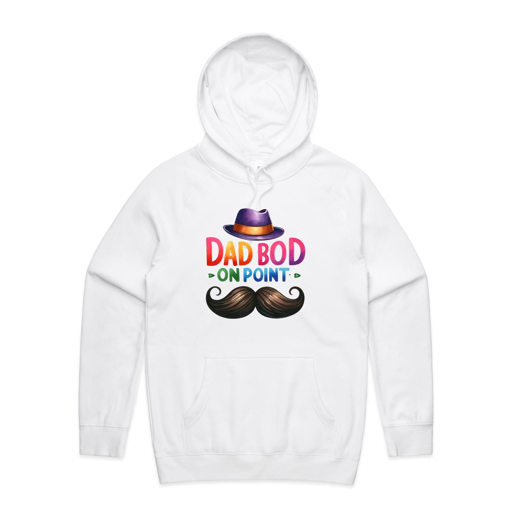 Dad Bod On Point - Mens Hoodie White Mens Hoodie Dad Printed In Australia
