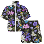 Butterfly Flowers Women's Windbreaker Short Set Women's Windbreaker Short Set Plants Printed Offshore
