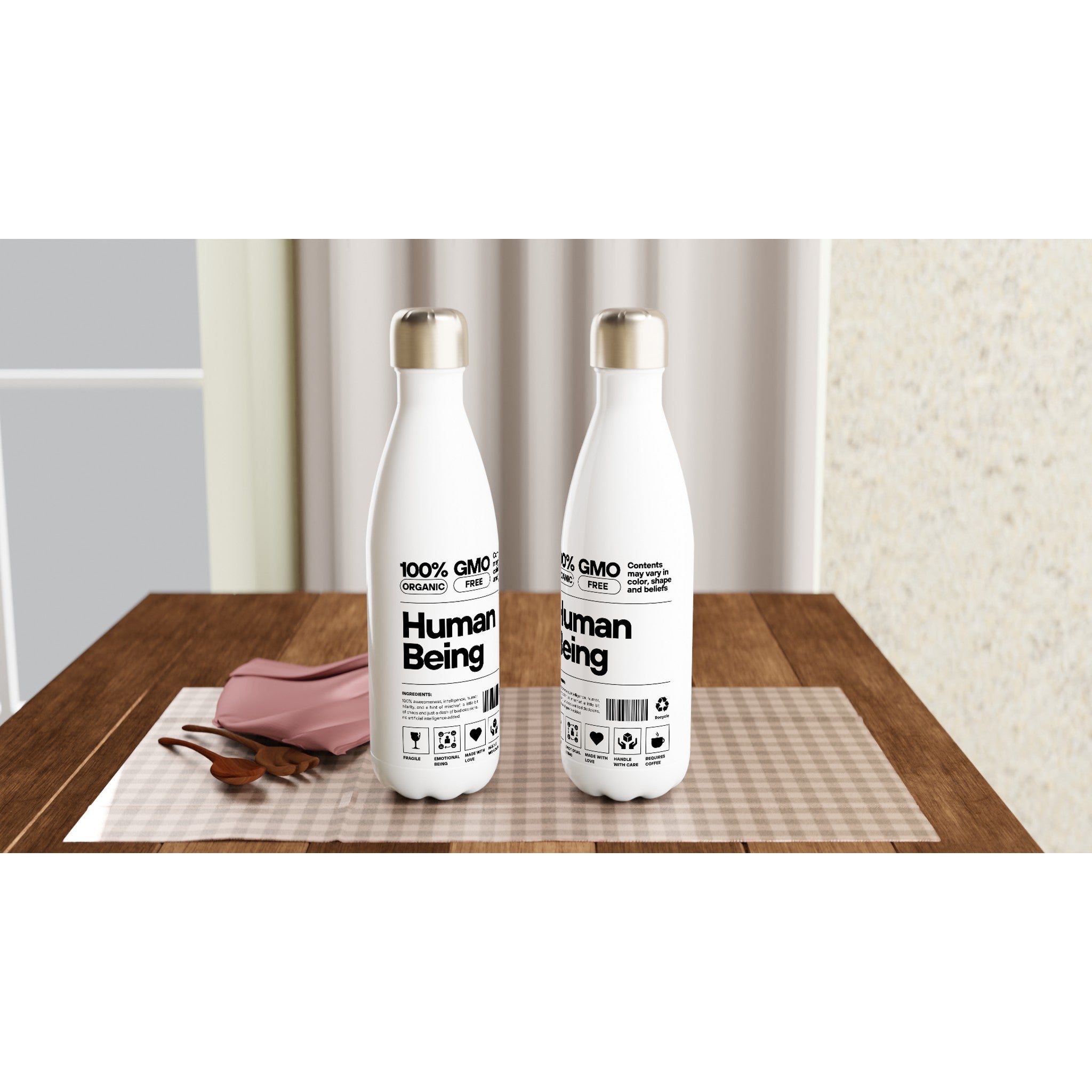 Human Being Definition - White 17oz Stainless Steel Water Bottle White Water Bottle Funny Globally Fulfilled