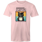 Shhh, My Coffee And I Are Having A Moment, Cat - Mens T-Shirt Pink Mens T-shirt animal Coffee Printed In Australia