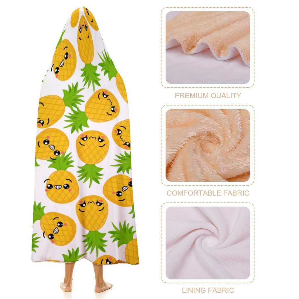 Cool Pineapples Kids Hooded Blanket 100cm x 130cm Kids Hooded Blanket Food Printed Offshore