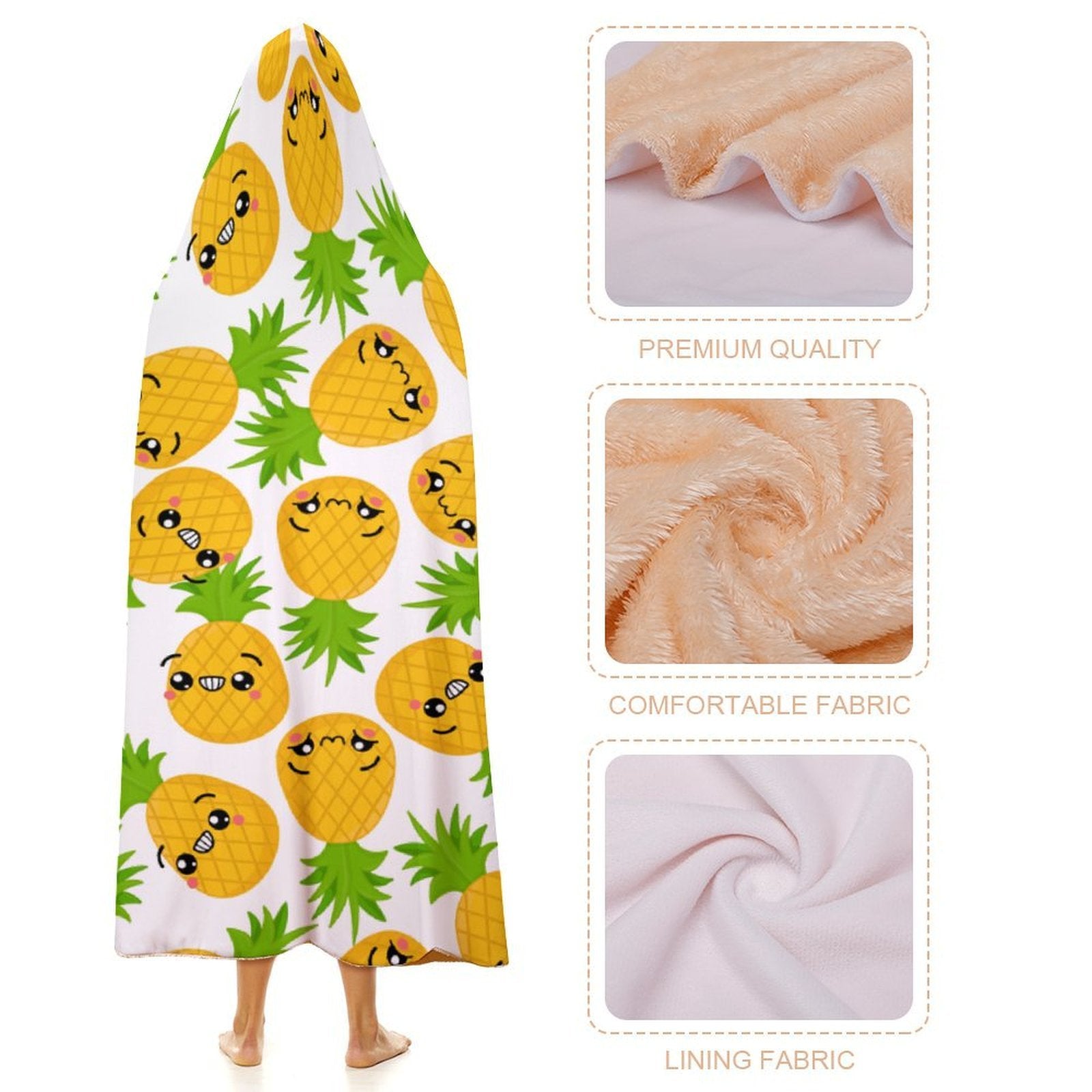 Cool Pineapples Kids Hooded Blanket 100cm x 130cm Kids Hooded Blanket Food Printed Offshore