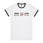 More Espresso, Less Depresso - Staple Ringer Tee White Black Ringer T-Shirt Coffee Printed In Australia