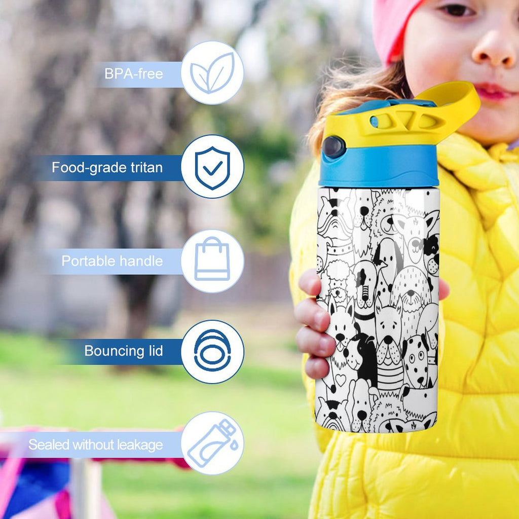 Dogs In Black And White - Little Kids Water Bottle Little Kids Water Bottle animal Printed Offshore