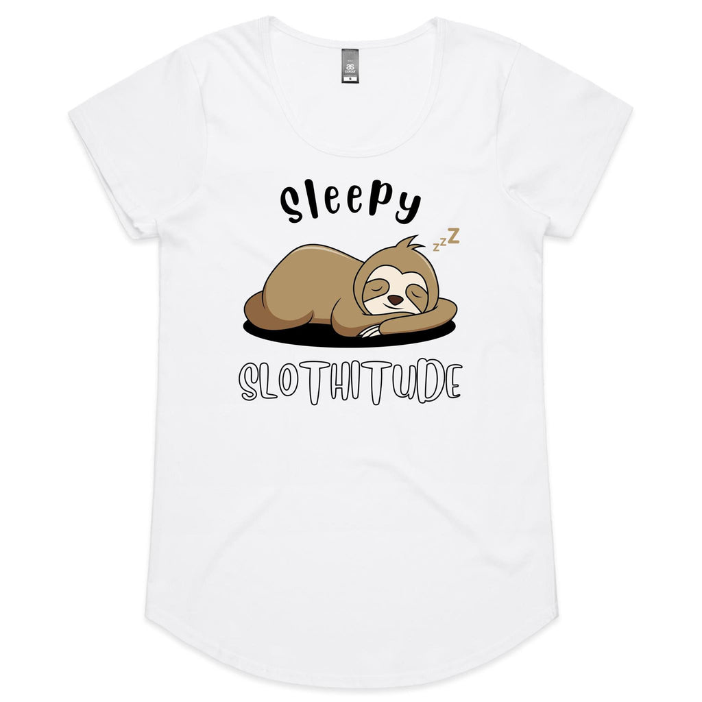 Sleepy Slothitude, Sloth - Womens Scoop Neck T-Shirt White Womens Scoop Neck T-shirt animal Printed In Australia