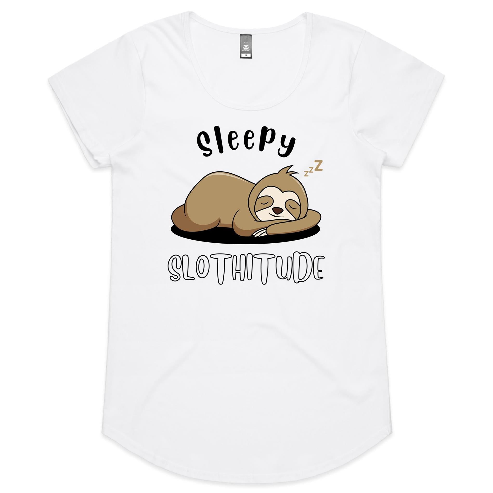 Sleepy Slothitude, Sloth - Womens Scoop Neck T-Shirt White Womens Scoop Neck T-shirt animal Printed In Australia