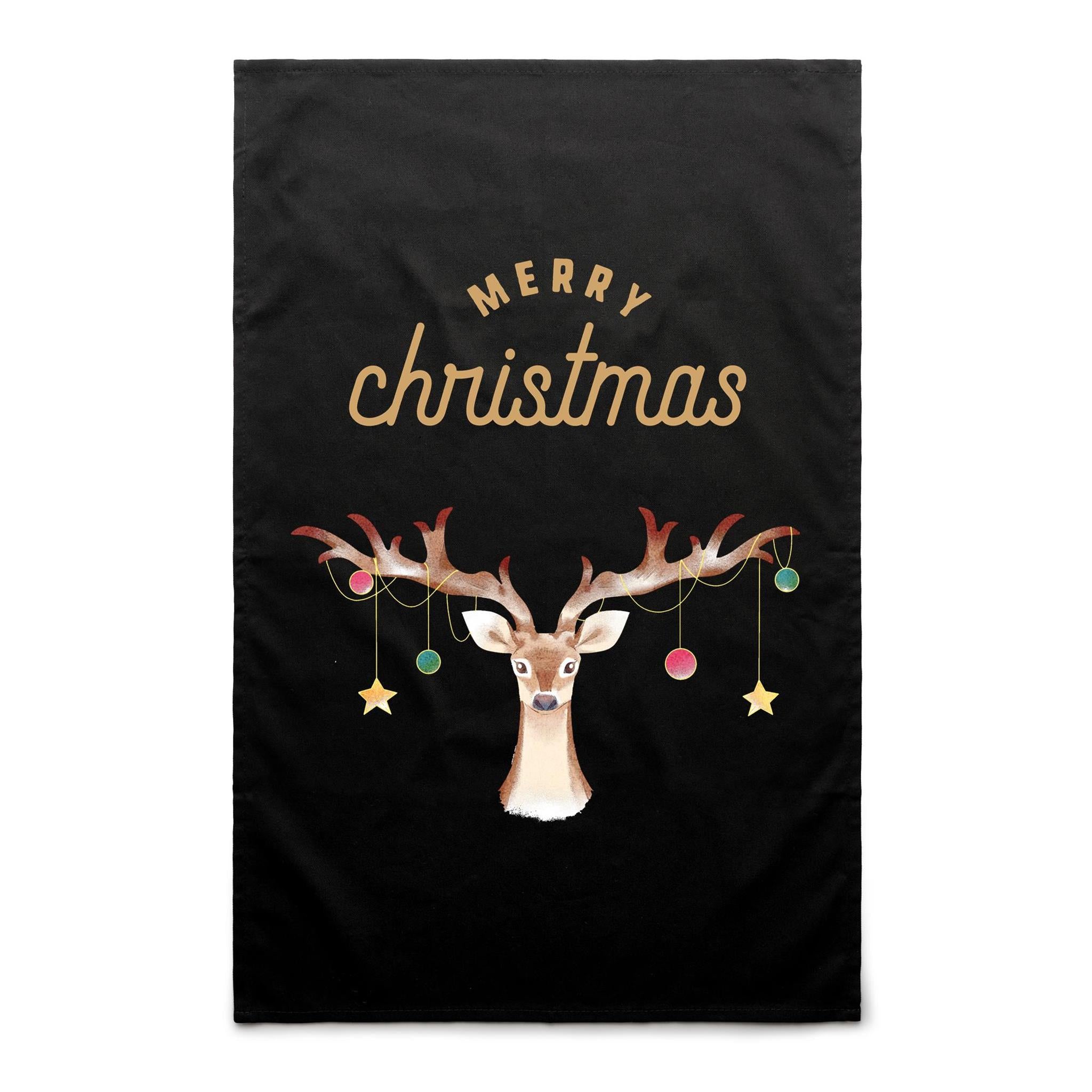 Merry Christmas Reindeer - AS Colour Tea Towel Default Title Christmas Tea Towel Christmas Printed In Australia