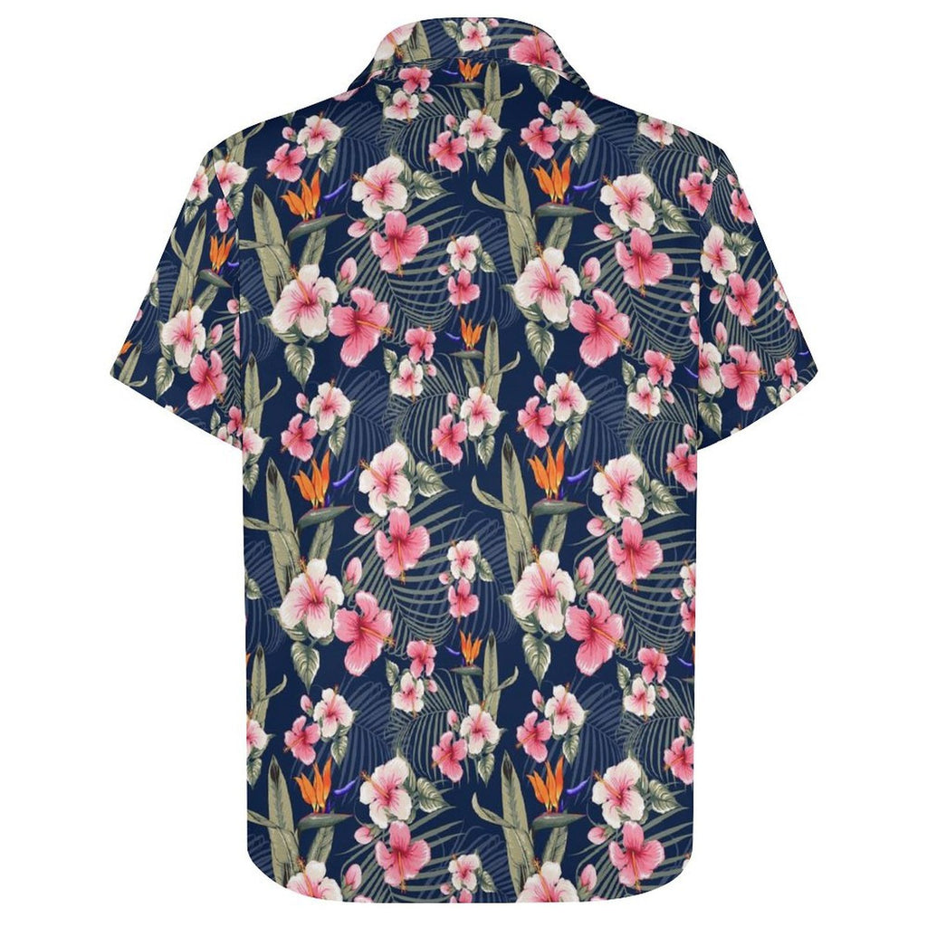 Dark Hawaiian Floral Women's Collared Pocketless Short Sleeve Shirt Women's Pocketless Short Sleeve Button Up Shirt Printed Offshore