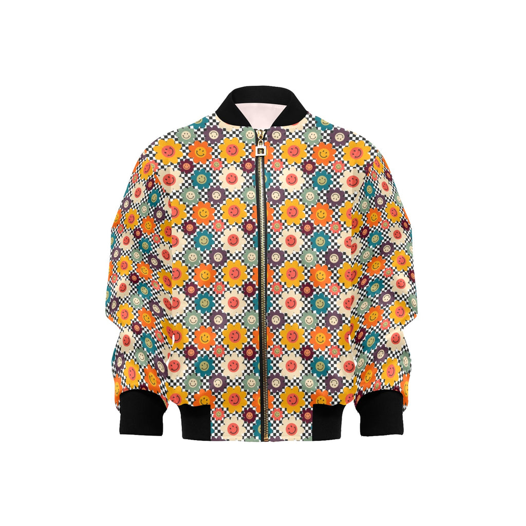 Happy Retro Flowers Kids Bomber Jacket XL Kids Bomber Jacket Printed Offshore Retro