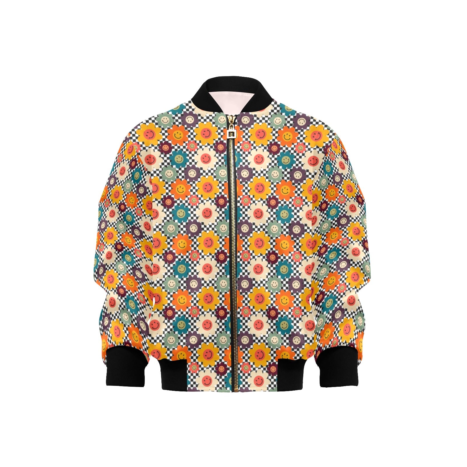 Happy Retro Flowers Kids Bomber Jacket XL Kids Bomber Jacket Printed Offshore Retro