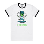 Alien, Hello Humans - Staple Ringer Tee White Black Ringer T-Shirt Printed In Australia Sci Fi