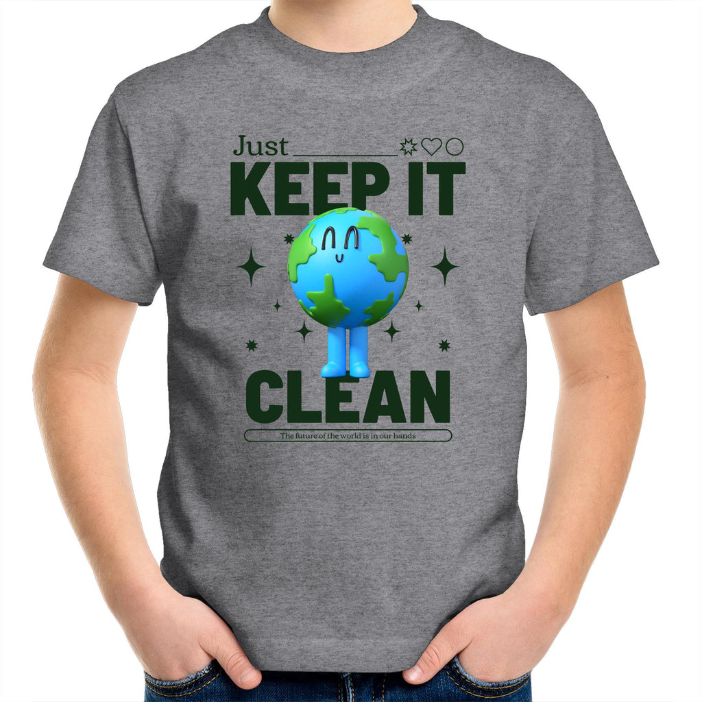 Earth, Just Keep It Clean - Kids Youth T-Shirt Grey Marle Kids Youth T-shirt Environment Printed In Australia
