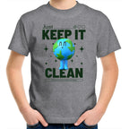 Earth, Just Keep It Clean - Kids Youth T-Shirt Grey Marle Kids Youth T-shirt Environment Printed In Australia