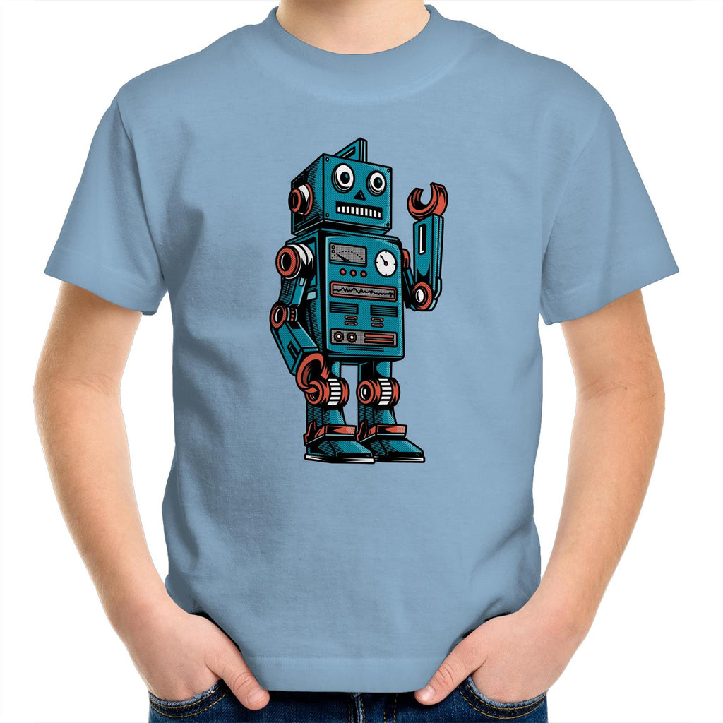Robot - Kids Youth T-Shirt Carolina Blue Kids Youth T-shirt Printed In Australia Sci Fi Tech