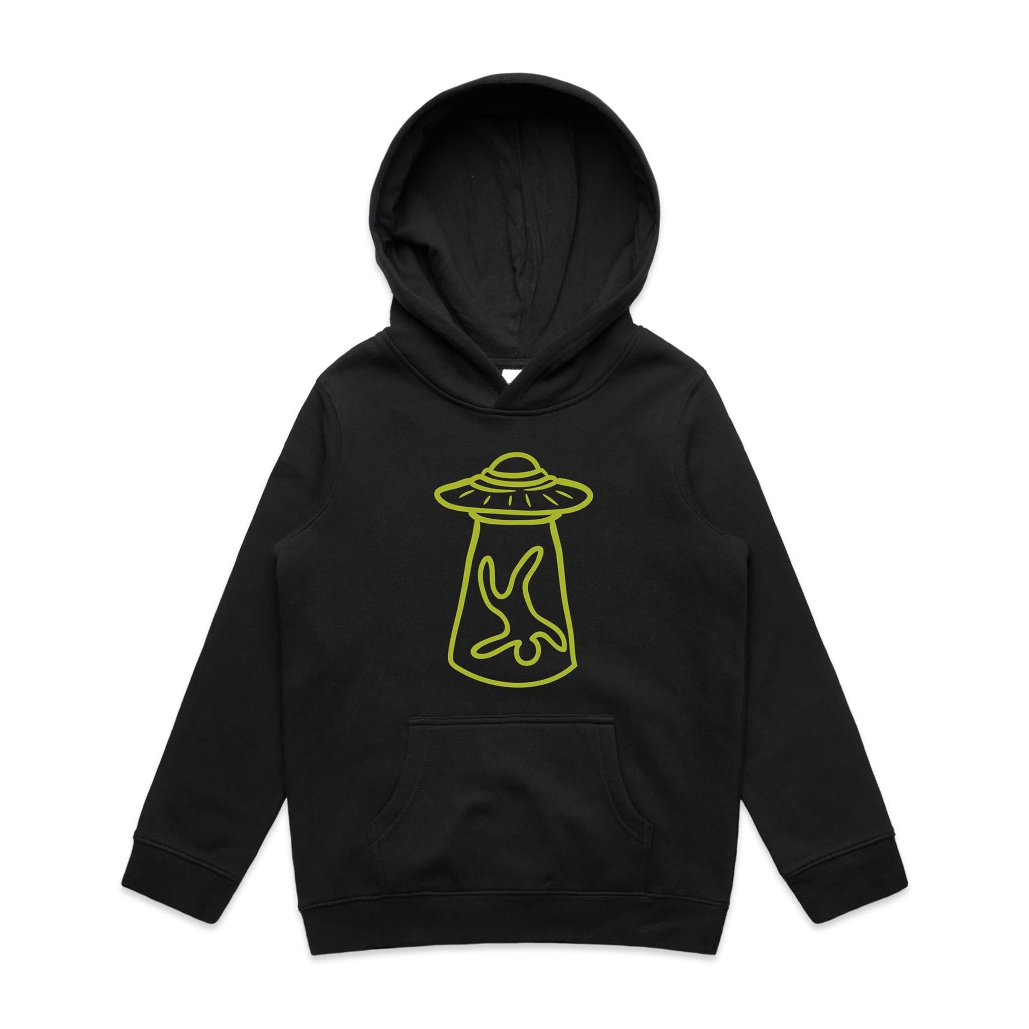 Alien Abduction, UFO - Kids Hoodie Black Kids Hoodie Printed In Australia