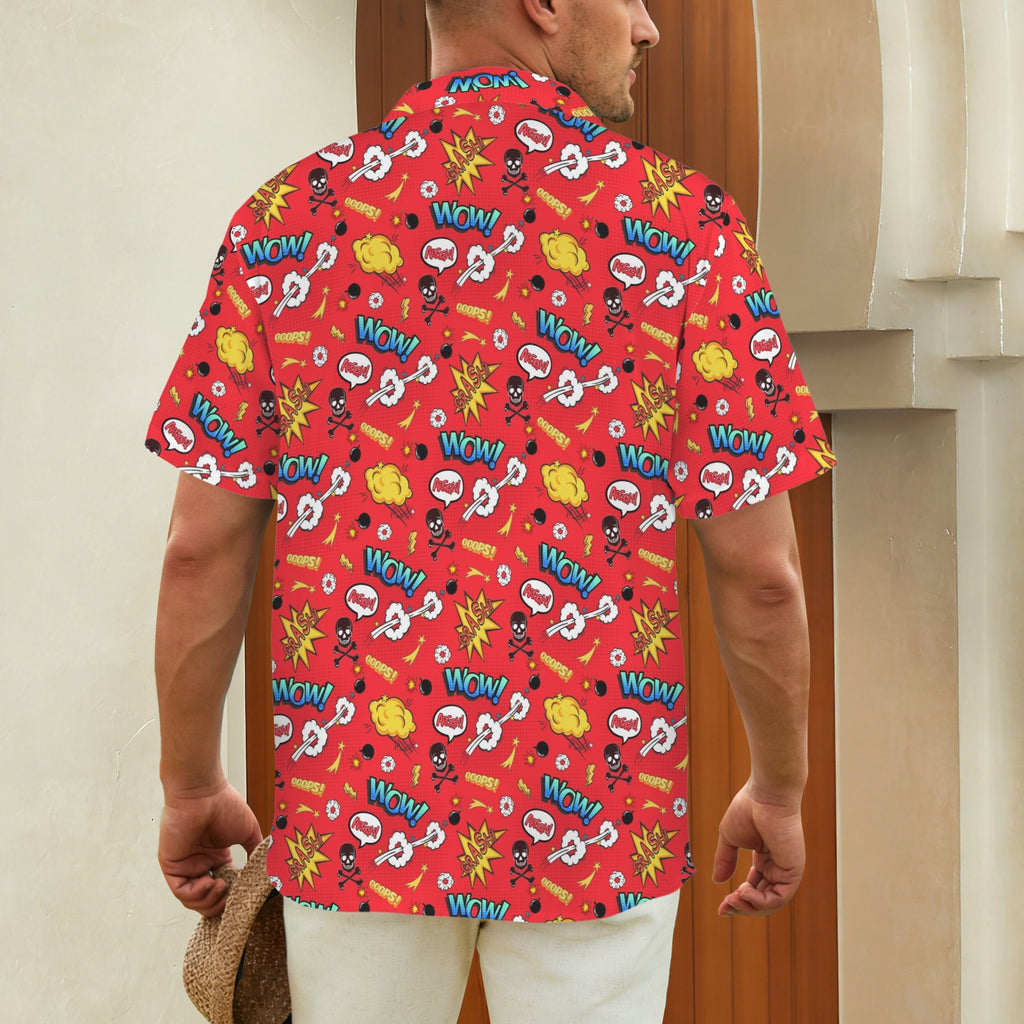 Comic Book Red Men's Short Sleeve Hawaiian Shirt Men's Hawaiian Shirt (New) comic Printed Offshore