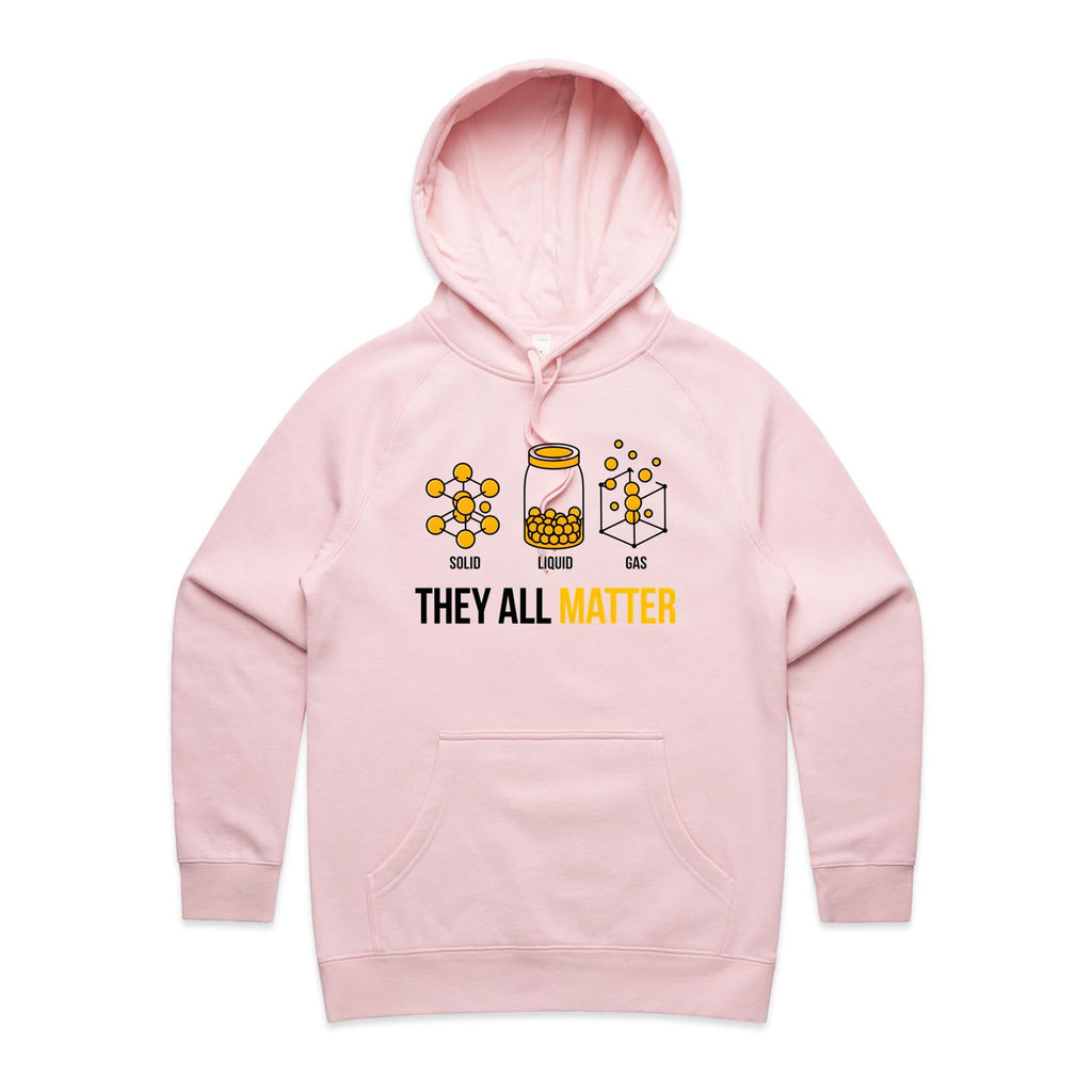 They All Matter Solid Liquid Gas Women's AS Colour Hoodie Pink Womens Hoodie Printed In Australia Science