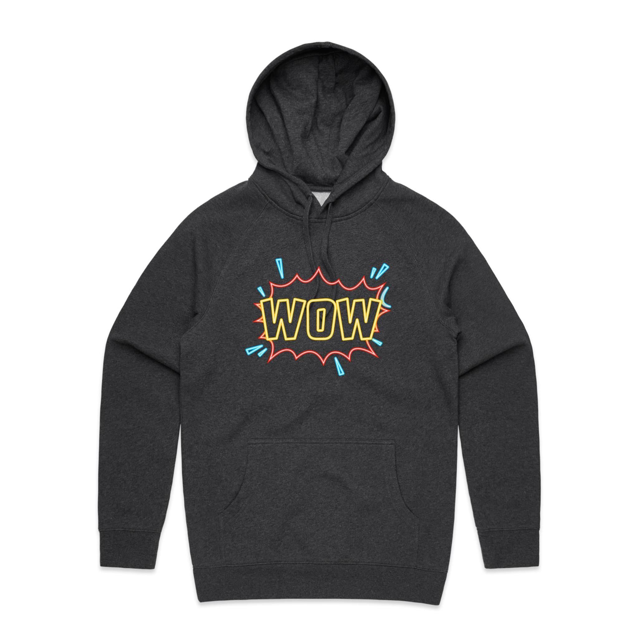 Wow, Comic Book - Mens Hoodie Asphalt Marle Mens Hoodie comic Printed In Australia