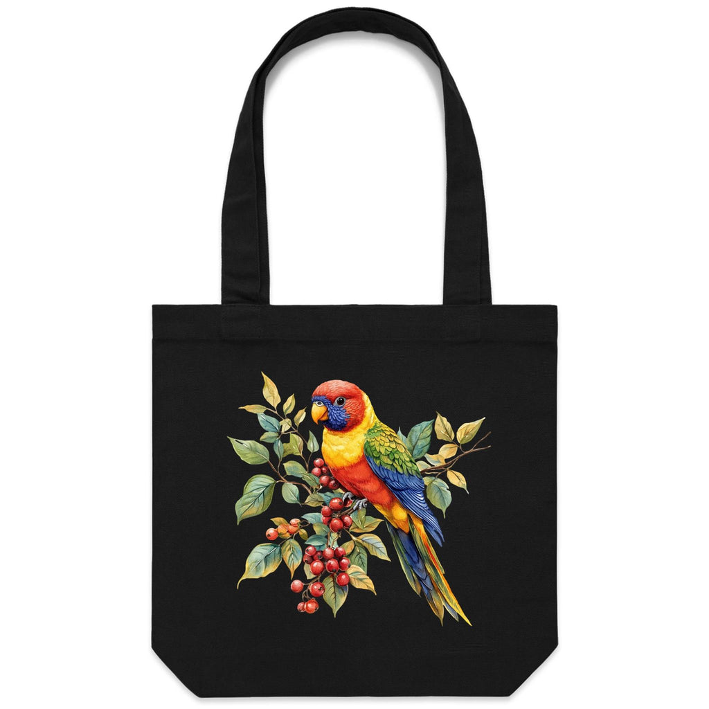 Lorikeet, Australian Birds - Canvas Tote Bag Black One Size Tote Bag animal Printed In Australia