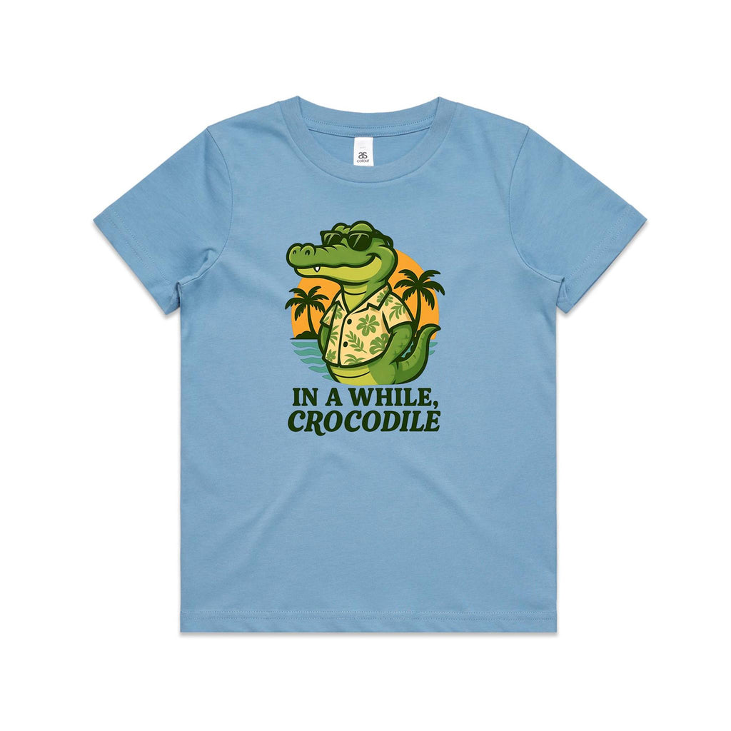 In A While, Crocodile Kids AS Colour T-shirt Carolina Blue Kids Youth T-shirt animal Printed In Australia