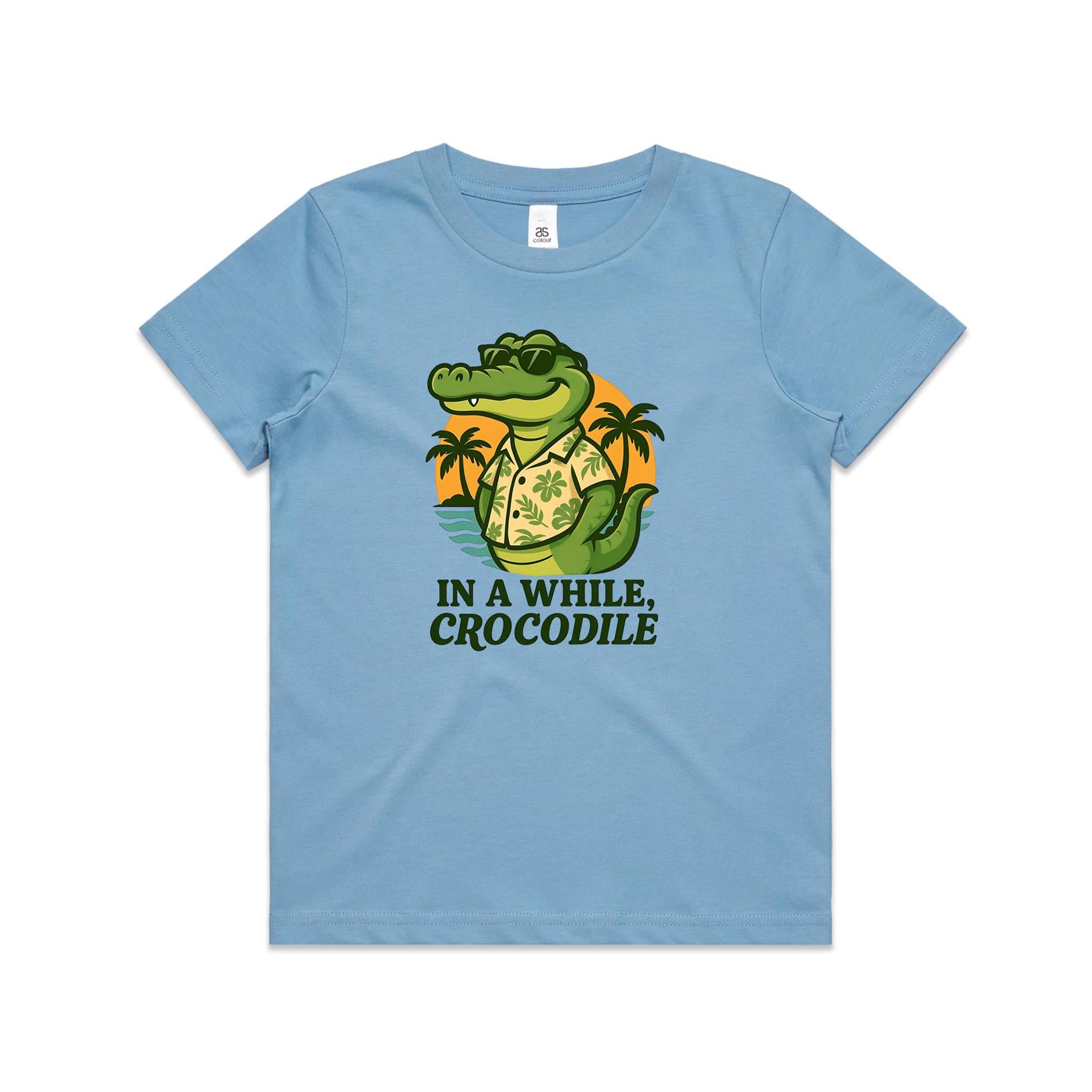 In A While, Crocodile - Kid's AS Colour T-shirt Carolina Blue Kids Youth T-shirt animal Printed In Australia