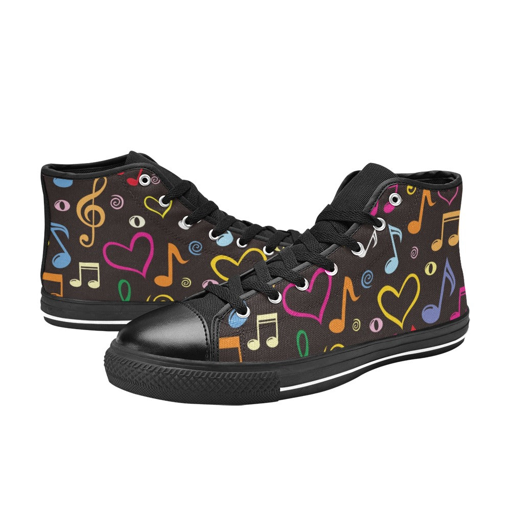 Music Notes - Men's High Top Canvas Shoes